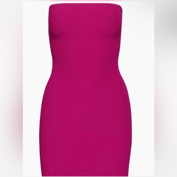 Babaton Knit Bodycon Square Neck Strapless Tube Bandeau Mini Dress Hot Pink Sz S - Picture 1 of 10